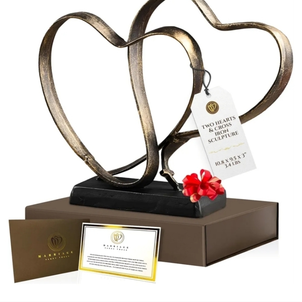 Gold Heart Sculpture Cast Iron NEW